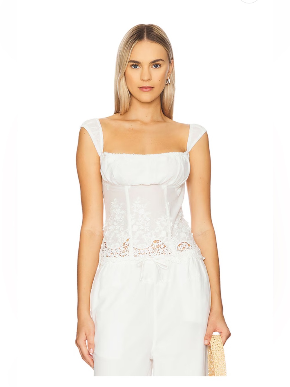White Lace Trim Corset Tank Top-WeWoreWhat